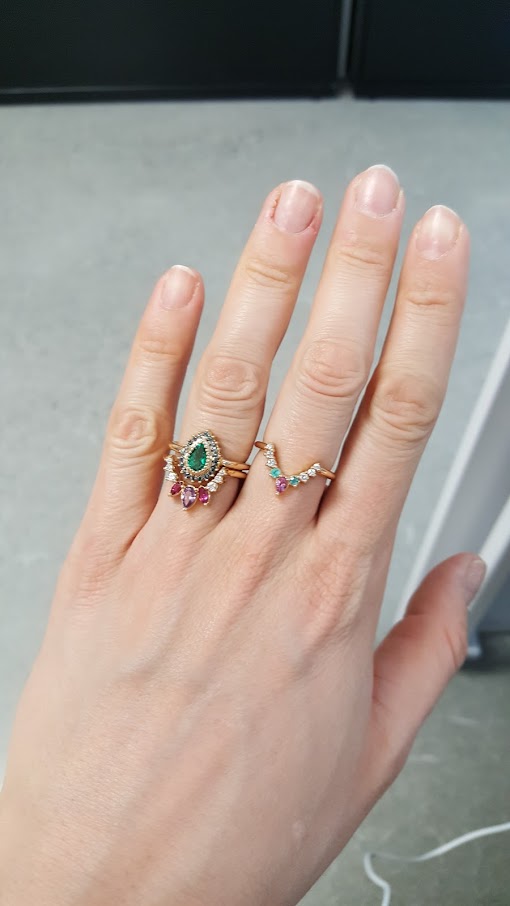 Cocktail Ring Peacock Emerald - 18K gold Emerald, Alexandrites and diamonds