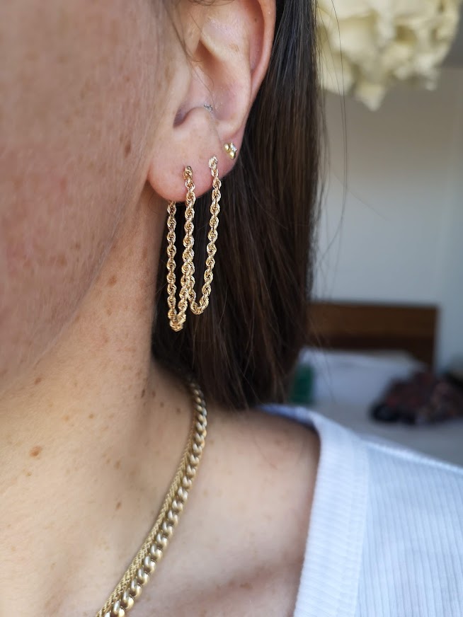 Rope chain earrings in solid 10K yellow gold