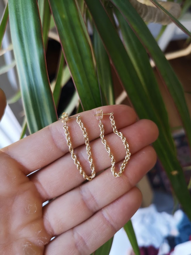 Rope chain earrings in solid 10K yellow gold
