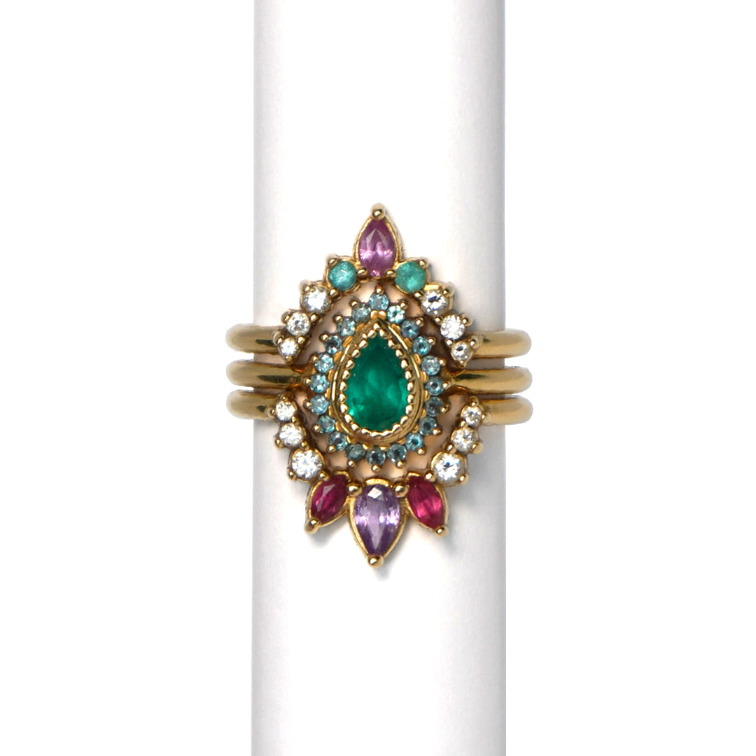 Cocktail Ring Peacock Emerald - 18K gold Emerald, Alexandrites and diamonds