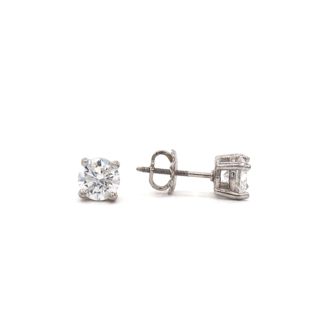 Lab grown diamond stud earrings 1ct on white background angle side view slightly