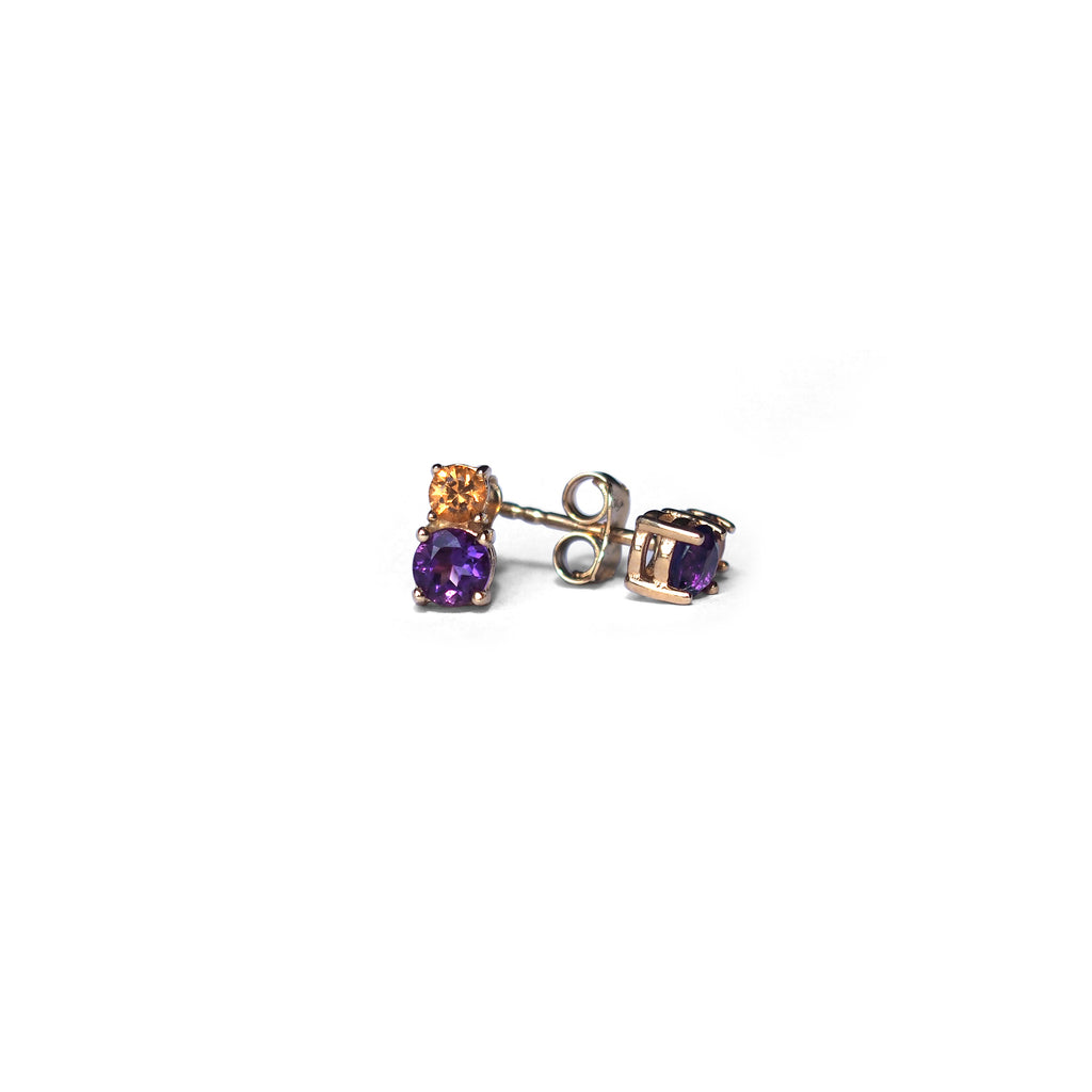 Lico Jewelry Purple Tangerine earrings with white background, side view