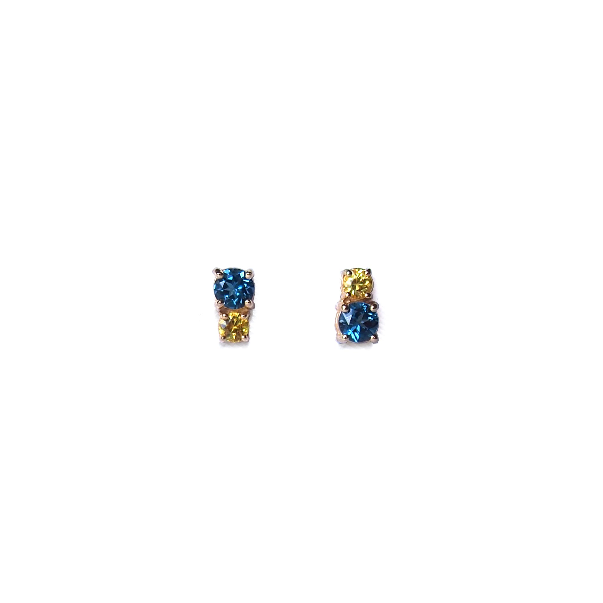 Lico Jewelry Mariner Earrings in 14k Yellow Gold with Swiss Blue Topaz and Yellow Sapphire