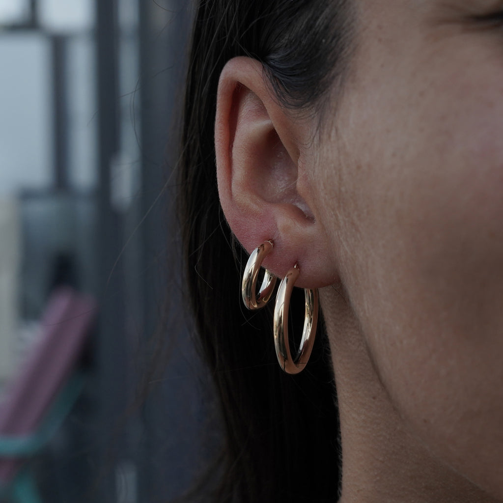 3 mm tube thickness 14K yellow gold hoops from Lico Jewelry in Montreal