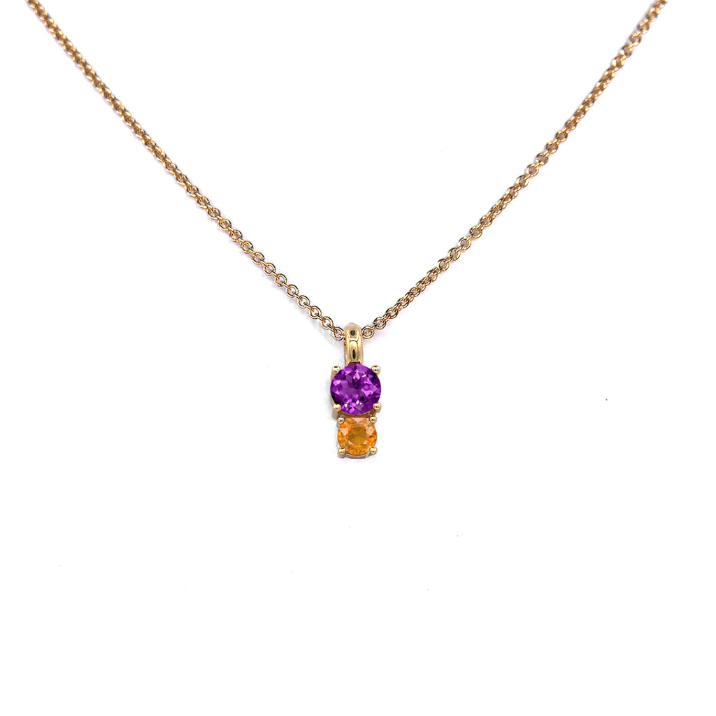 Iris Flower Pendant in solid 14k yellow gold with genuine amethyst and citrine from Lico Jewelry Montreal