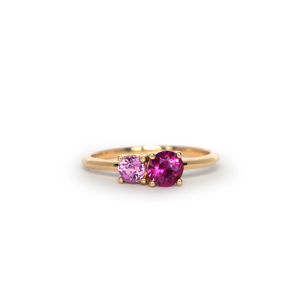 Baby Fuchsia ring in 14k yellow gold with rubelite tourmaline and pink tourmaline