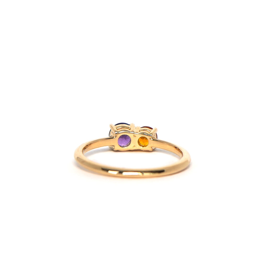 Back view of the Iris Flower Ring in solid 14k yellow gold with genuine amethyst and citrine from Lico Jewelry Montreal