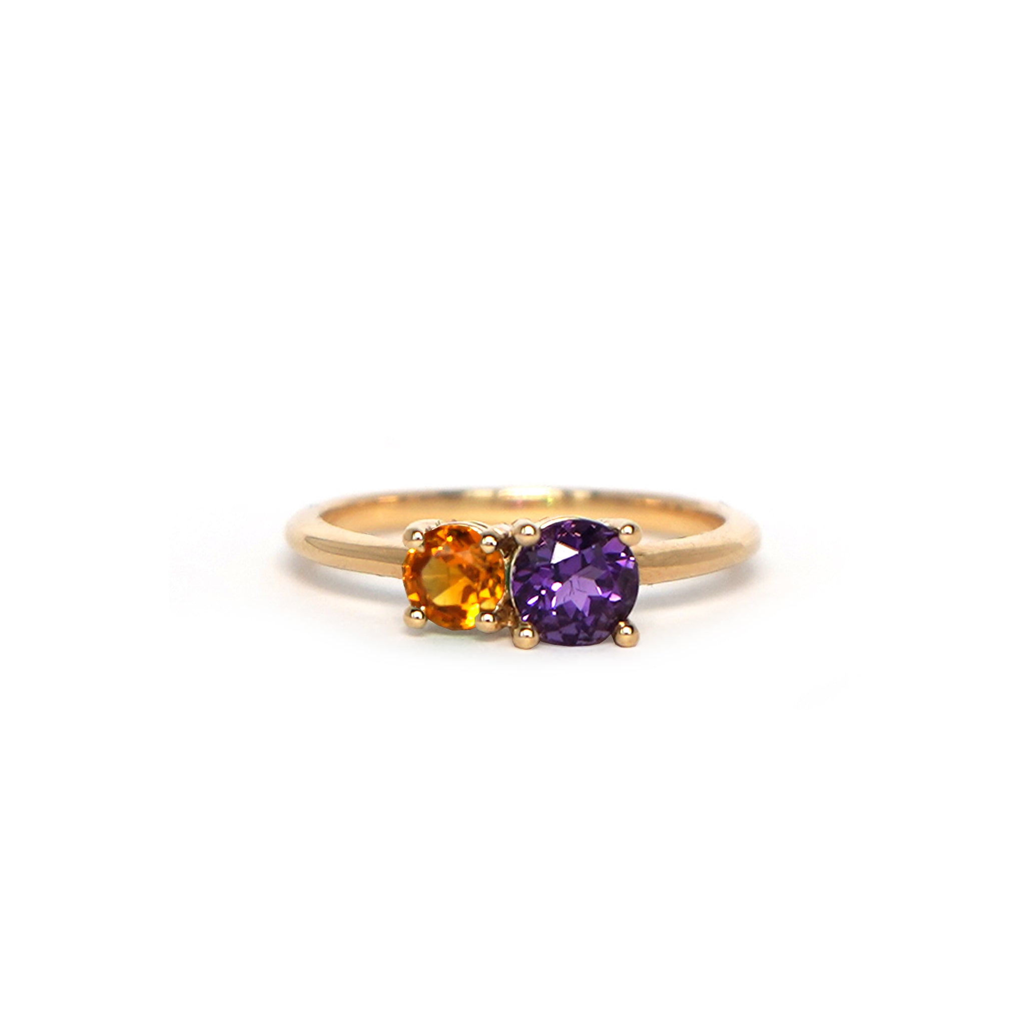 Iris Flower Ring in solid 14k yellow gold with genuine amethyst and citrine from Lico Jewelry Montreal