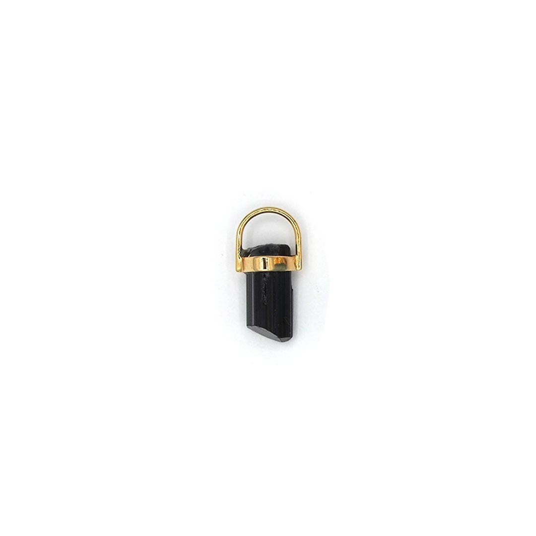 Black tourmaline rough crystal pendant set in 14K yellow gold from Lico Jewelry