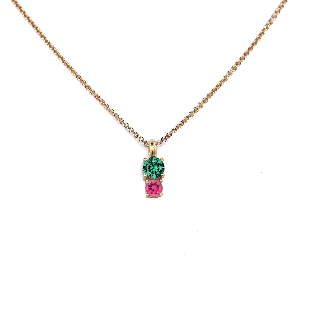 Spring Mix 2 Pendant in solid 14k yellow gold with genuine green and pink tourmaline stones from Montreal's Lico Jewelry
