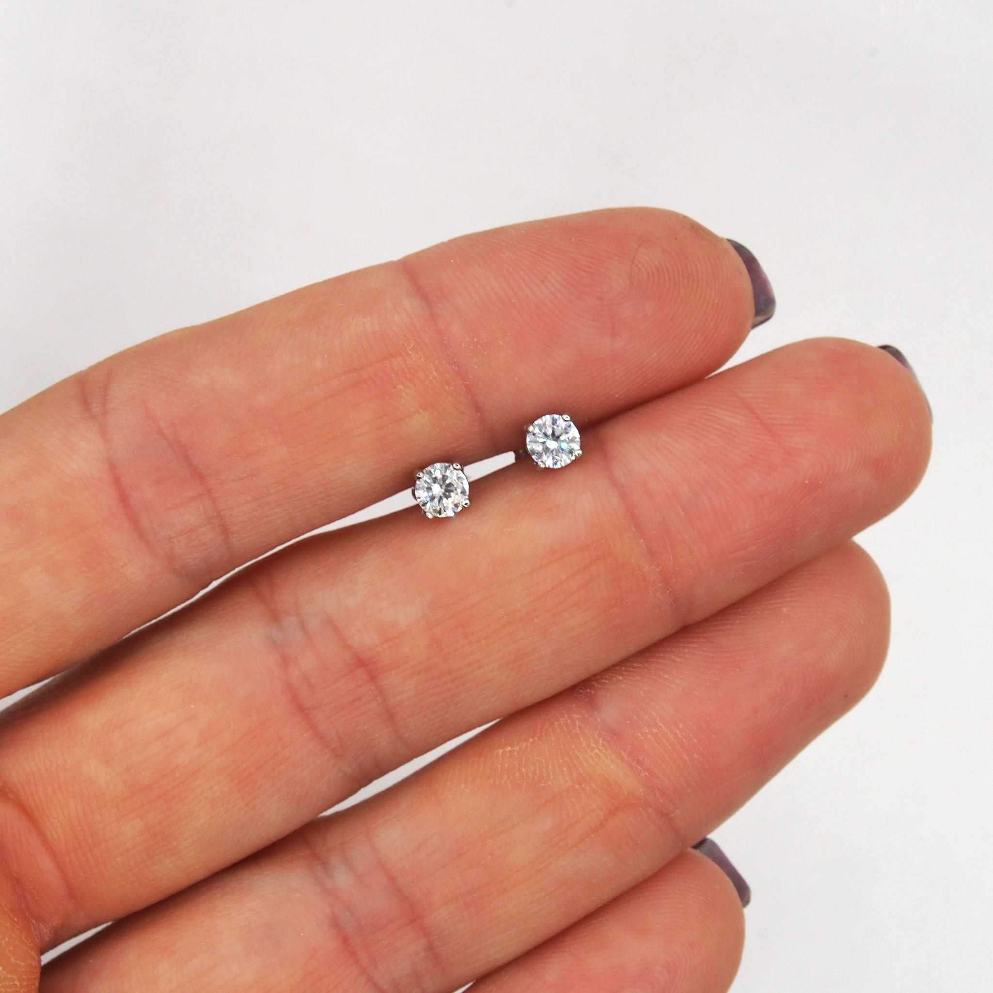 Exquisite lab grown diamond stud earrings in 14K white gold by Lico Jewelry, Montreal.