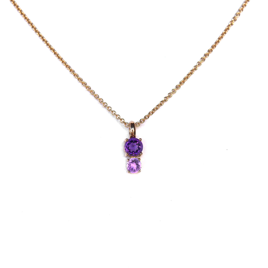 Handmade Aquarius pendant in 14K yellow gold from Lico Jewelry, featuring 0.40 ct purple amethyst and 0.24 ct rose de France amethyst