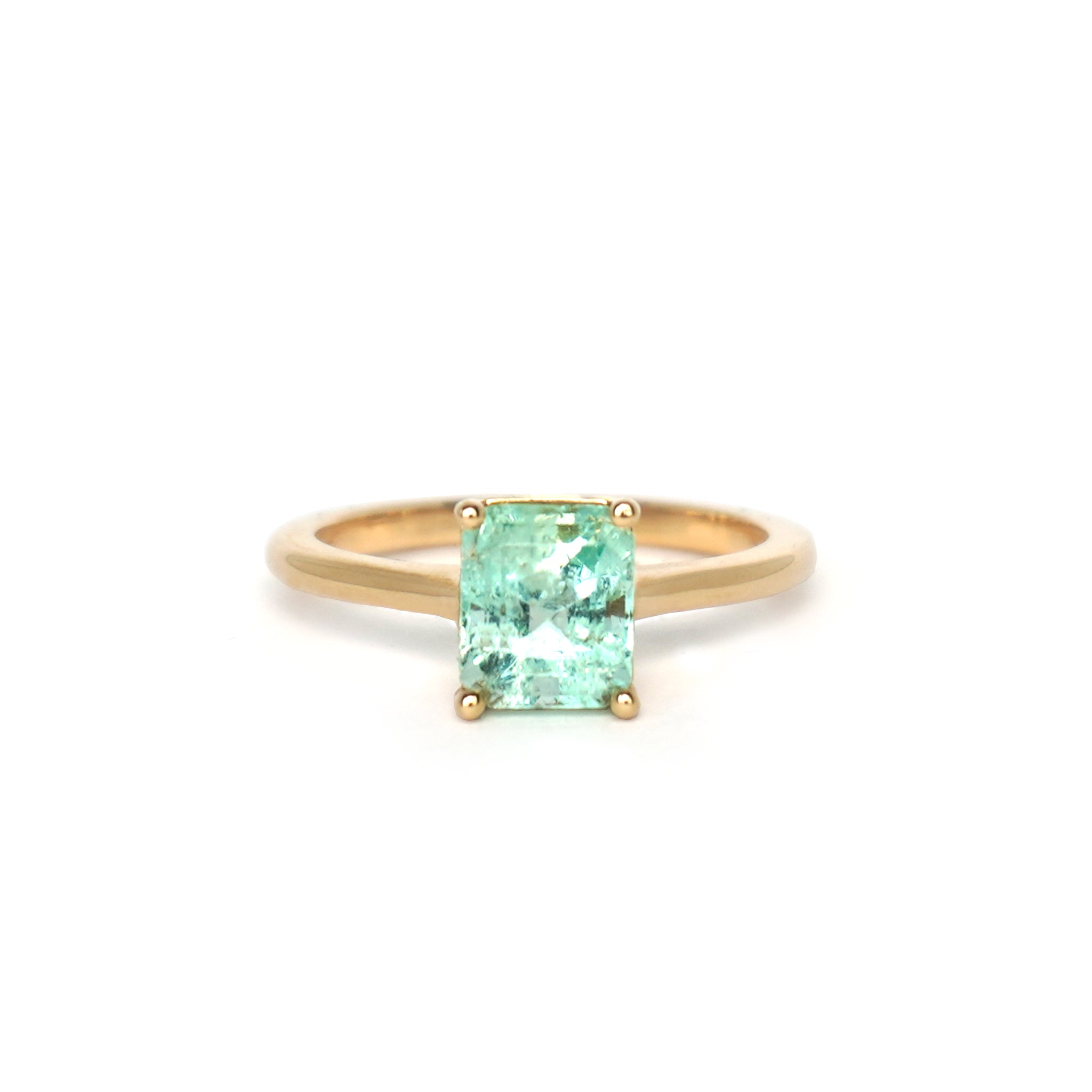 Lico Jewelry's Mint Solitaire ring with 1.57 ct Colombian emerald on white background